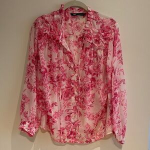 Zara Pink Floral Ruffle Blouse